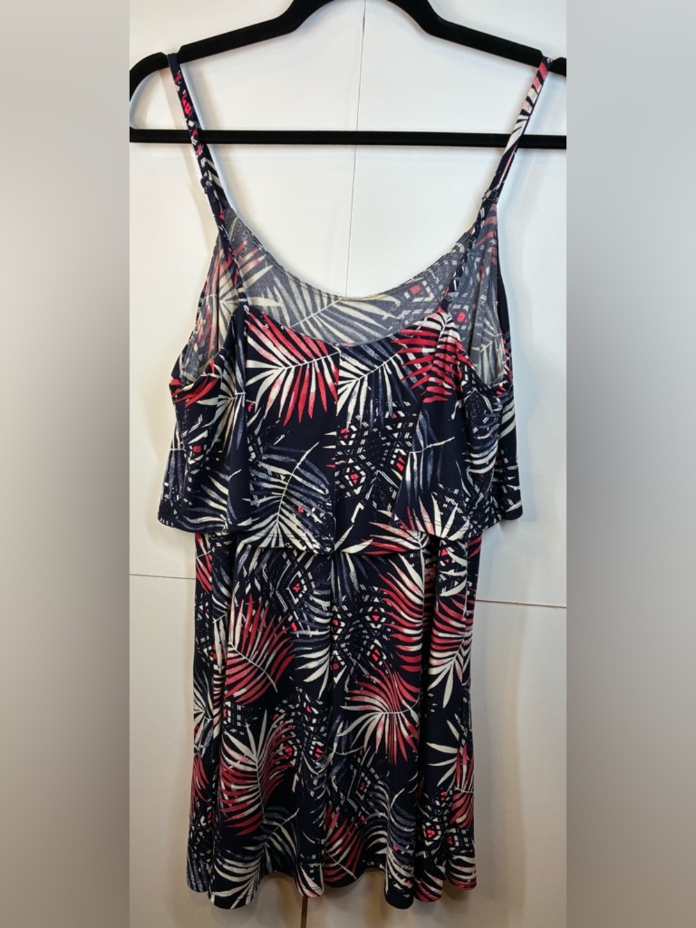 Express Tropical Palm Print Dress Size Medium Ruffle Layered Flowy Sundress - Picture 4 of 6